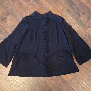 Denim & Co French Terry Bell-Sleeve Jacket w/ Ruffle Detail Black 3X EUC